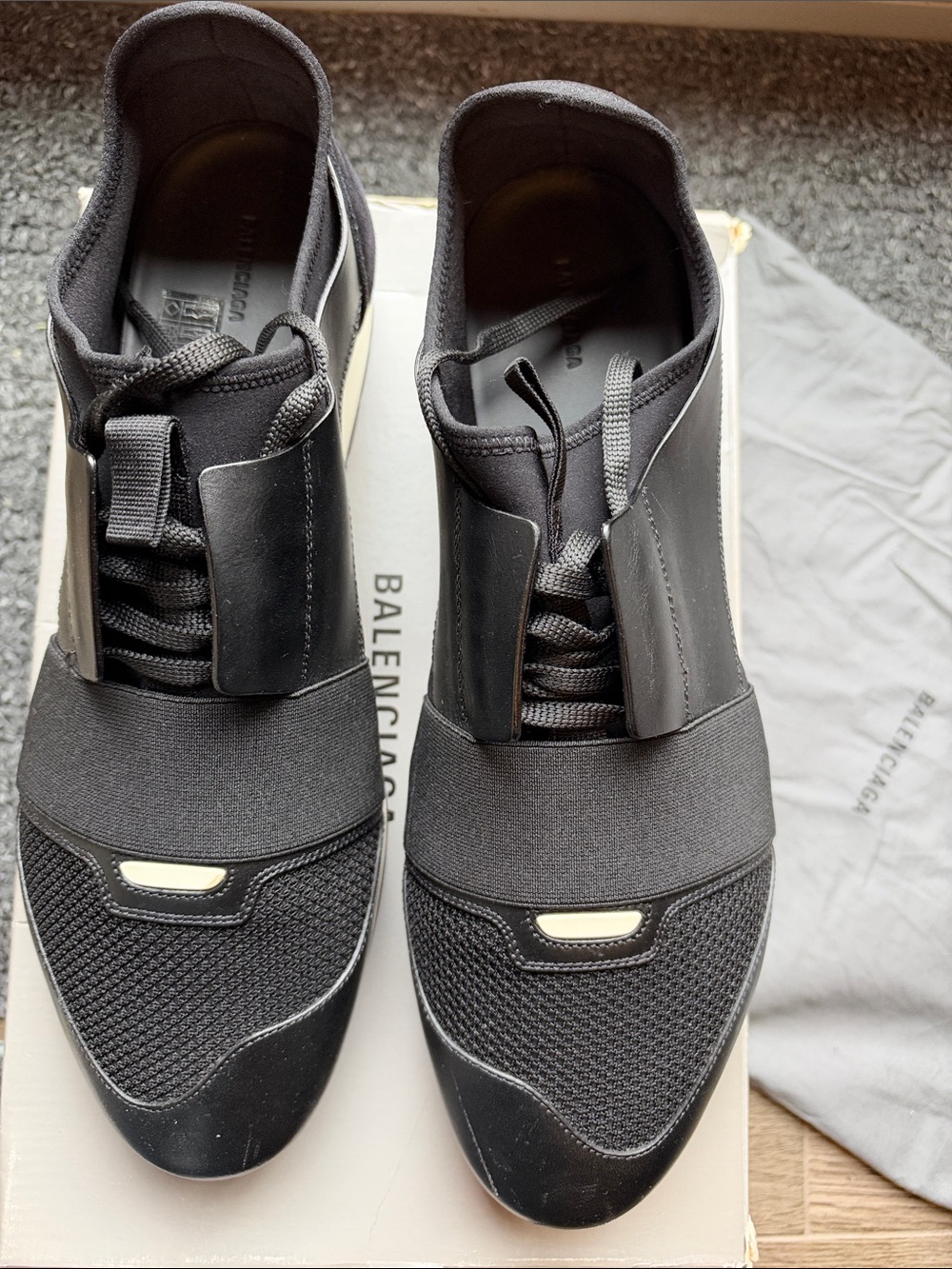 Balenciaga Men’s Black & Off-White Slip-On Mesh Sneakers